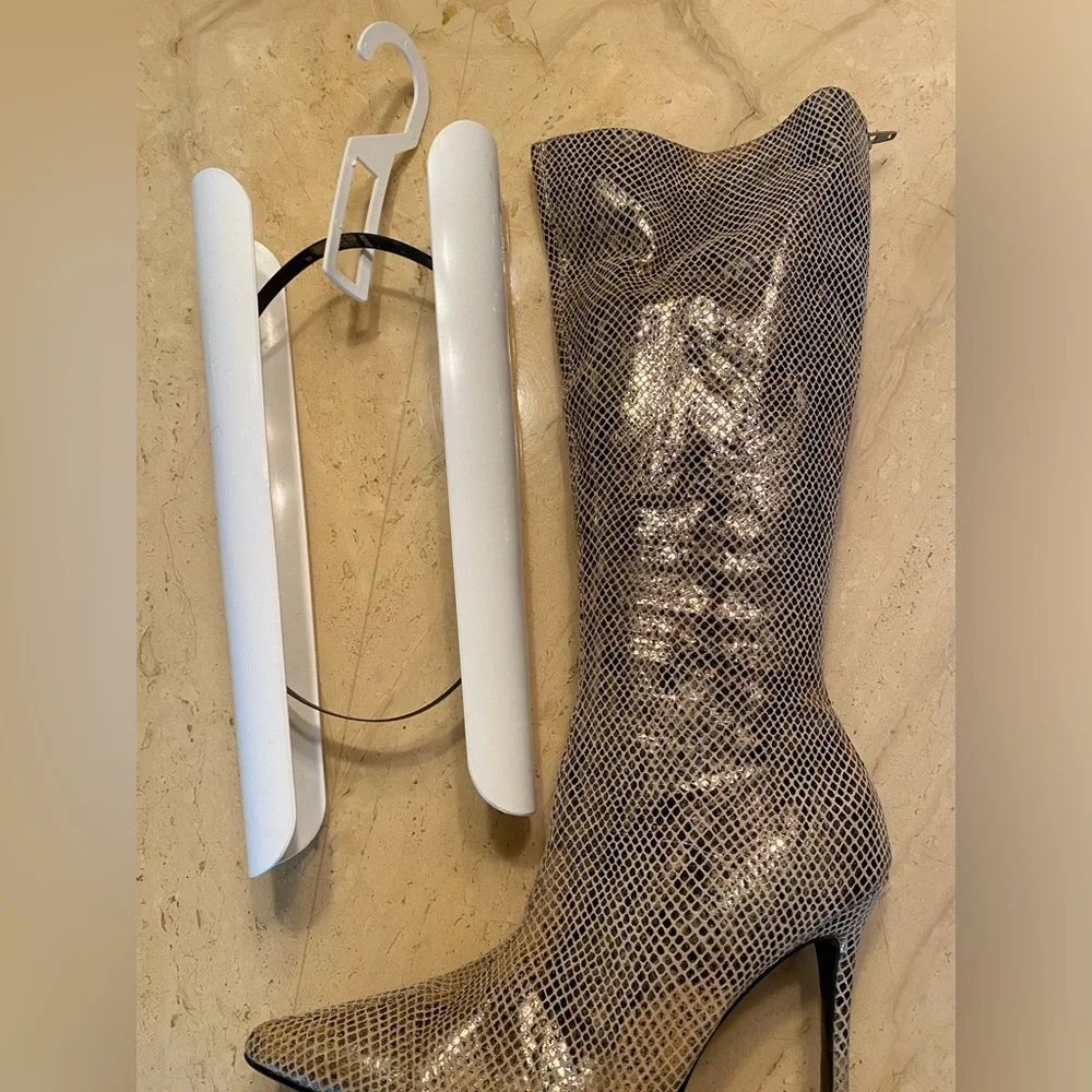 Leather Gold Snake Print Tall Boots + FREE BOOT STUFFERS - Picture 5 of 7